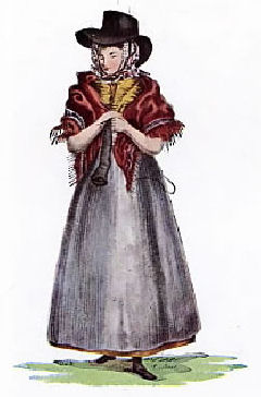 A cartoon of a lady dressed in traditional Welsh Costume