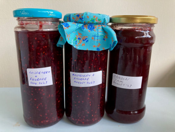 Photo of three full homemade jam jars